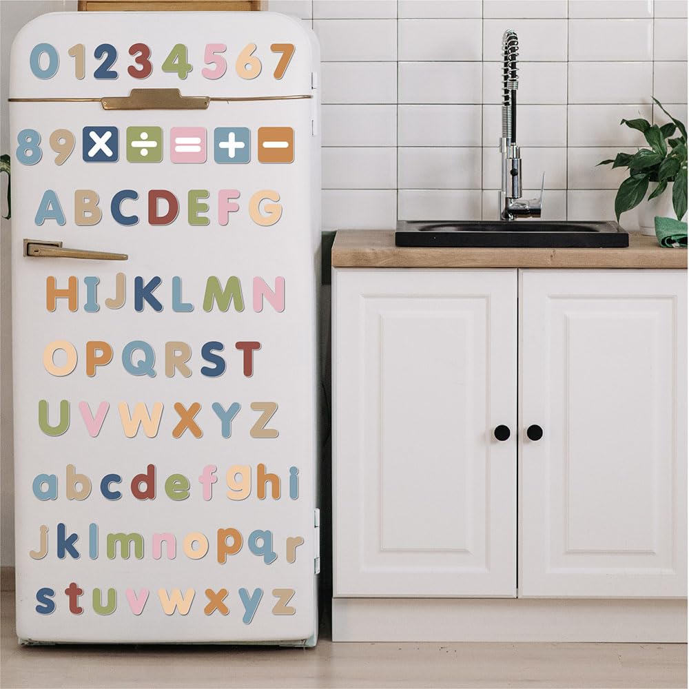 77 PCS Boho Magnetic Letters & Numbers Set, Uppercase & Lowercase Letters with Symbols, Full Magnetic Backing Decorative Fridge & Whiteboard Magnets, Earth Tone Home & Office Decor