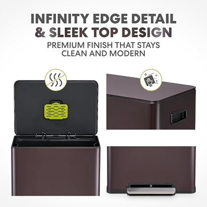 SIMPLI-Magic Infinity Edge 60L / 16 Gallon Kitchen Trash Can - Hands-Free Step Pedal, Soft-Close Lid, Stainless Steel Garbage Can with Inner Bucket