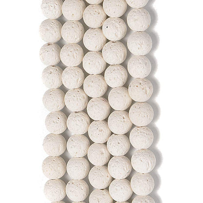 PLTbeads Natural Gemstone Loose Beads Smooth Round Approxi 15 inch DIY Bracelet Necklace for Jewelry Making (6mm, White Lava)