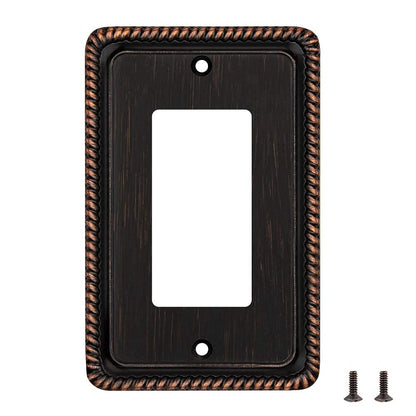 Henne Bery Rope Edge Decorative Wall Plate Switch Plate Outlet Cover (Single Decorator, 2 Pack, Aged Bronze)