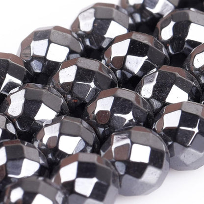 HAAMIIQII 65pcs 6mm Natural Black Hematite Loose Gemstone Beads Faceted Round Spacer Stone Beads for Jewelry Making DIY Bracelets Necklaces Crafting