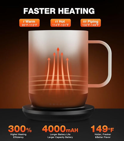 Kepwam Self Heating Coffee Mug T1-16oz Fast Heating & Ultra Long-Lasting Battery Life, Heated Coffee Mug Up to 149℉ - Touch & App Controlled Coffee Mug, Birthday Gifts for Women and Men