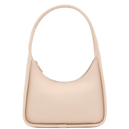 FashionPuzzle Small Minimalist Shoulder Bag for Women, Faux Leather Underarm Purse, Chic Top Handle Handbag for Everyday (Nude)