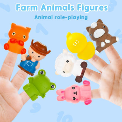 Kimicare Learning Montessori Toys for Toddlers, Sensory Farm Animals Train Toys with 10 Finger Puppets 1 Farmer, Counting Matching Sorting Barns with Keys Birthday Gifts Christmas Stocking Stuffers