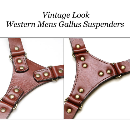SILKSEA Leather Suspenders for Men Heavy Duty Y Back Adjustable Solid Brace Men's Big & Tall Suspenders for Dress Pants with Snap Clips Hooks, Brown