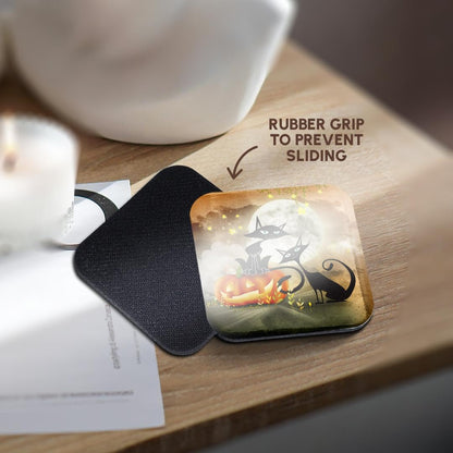 3dRose CST_201124_1 Halloween Two Cats is Telling a Scary Story Each Other Soft Coasters (Set of 4)