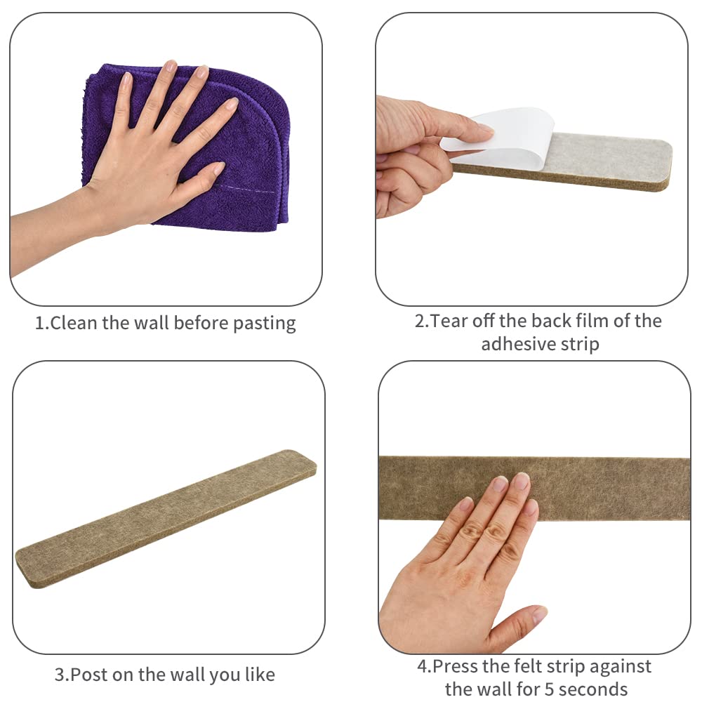 Vuzvuv 8 pcs Bulletin Board Bar Strips with 50 Pushpins & 10 Wooden Clip pins，Self Adhesive Cork Board for Wall，Felt Pin Board for School，Office Decor(Black Brown Gray)