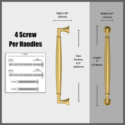 Talentedeco 10 Pack Vibrant Brushed Brass Cabinet Pulls 6.3 Inch(160mm) Kitchen Cabinet Handles Solid Heavy Duty Drawer Pulls