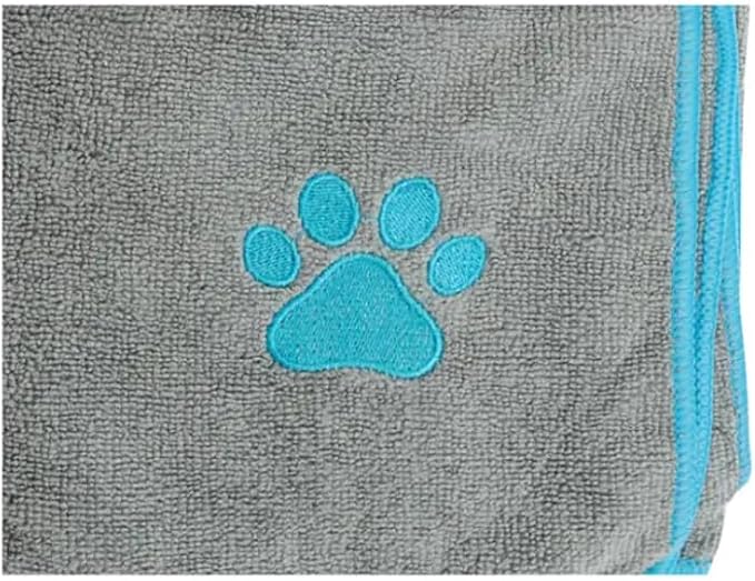 Country Living Large Gray and Teal Microfiber Dog Bath Towel - Quick-Drying, Absorbent, Durable, and Machine Washable, Embroidered Paw Print, 48" x 22" for All Dog Sizes