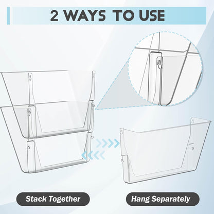 MINDEPOT 3 Pockets Acrylic Wall File Organizer, Clear Wall File Holder, Plastic Hanging Wall File Holder for Office, School and Home, Clear