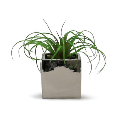 WGV Ceramic Cube Vase Width 4" Height 4" (Fits 3" Pot) Elegant Modern Block Square Floral Planter Terrarium Container Table Dresser for Event Accent Home Office Decor Silver 1 Piece