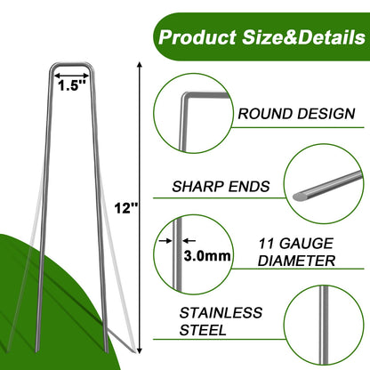 AAGUT 50 Pack 12 Inch Galvanized Garden Landscape Staples Stakes,Garden Staple U-Shaped Pins, Landscaping Staples for Sod Anchoring Landscape Fabric Irrigation Tubing