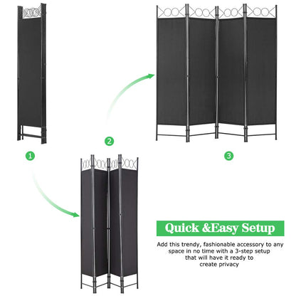 4 Panel Room Divider 6.8FT Steel Frame Screen Folding Privacy Divider Freestanding Partition for Home Office Bedroom, Black