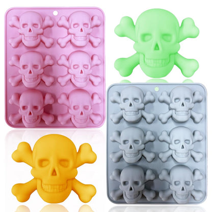 2 Pack Halloween Silicone Cake Molds 6 Cavity Skull Silicone Mold for Aromatherapy Candles Chocolate Candy Gummy Crayon Soap Cake Cupcake Topper Decorations for Halloween Party Props