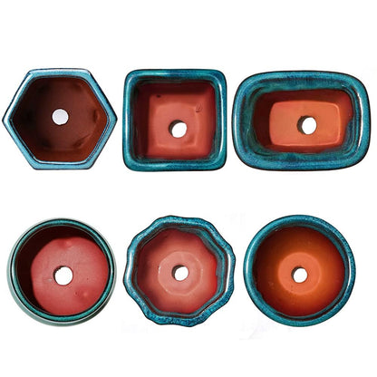 YUEMUCAO Set of 6 Ceramic Succulent Flower Pot, Small Plant Flower Pot, Glazed Flower Pot + 6 Soft Drainage Nets