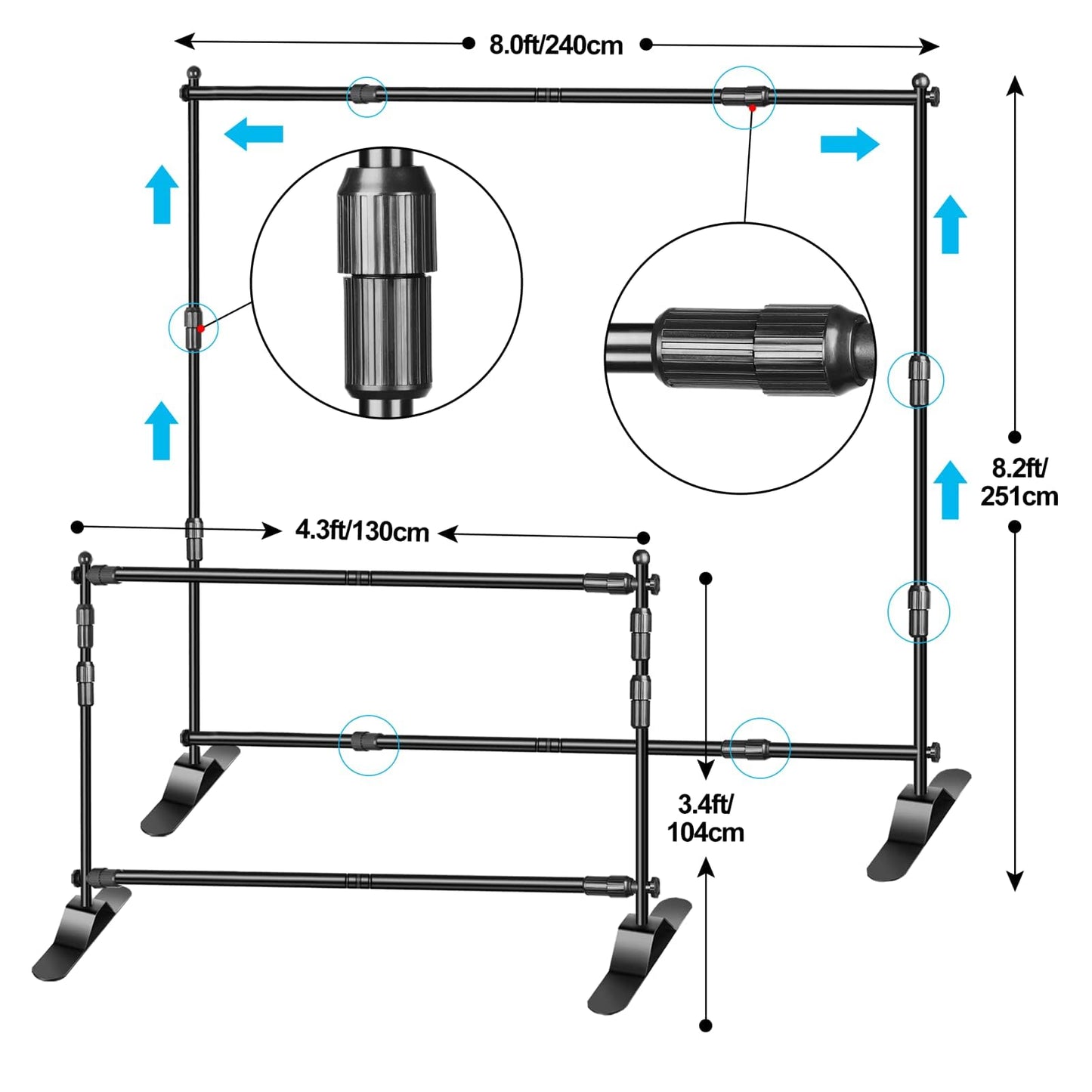 EMART Adjustable Photo Backdrop Banner Stand with 8 x 8ft (W x H) Telescopic Tubes, Suitable for Trade Shows, Professional Photography Booths, and Step and Repeat Background Displays