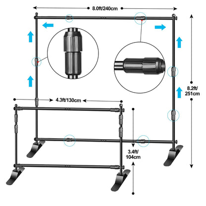 EMART Adjustable Photo Backdrop Banner Stand with 8 x 8ft (W x H) Telescopic Tubes, Suitable for Trade Shows, Professional Photography Booths, and Step and Repeat Background Displays