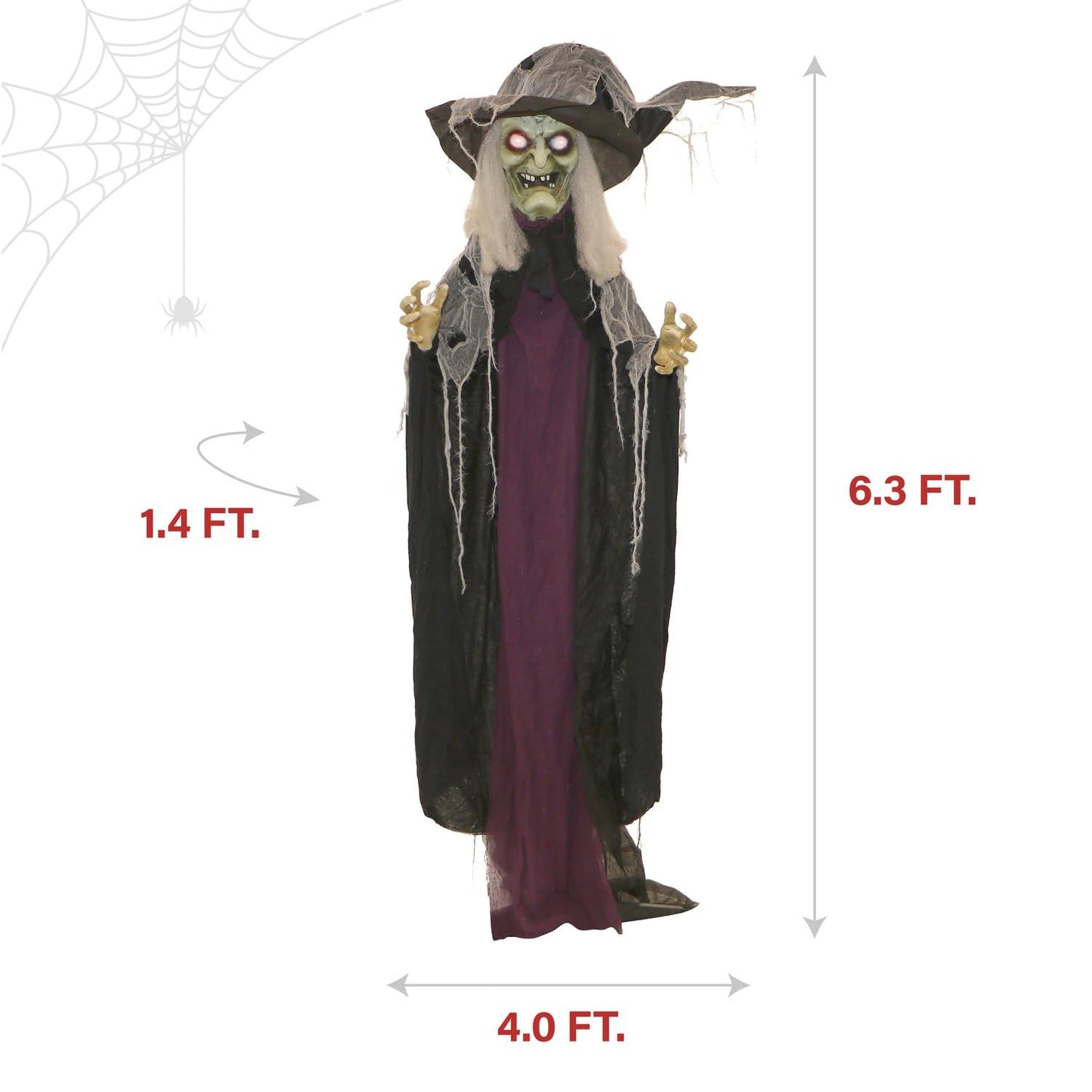 Haunted Hill Farm Life-Size Poseable Scary Talking Witch, Halloween Animatronic with Touch Activated Lights and Sound, Battery Operated Indoor or Covered Outdoor Halloween Decorations, Fright Props