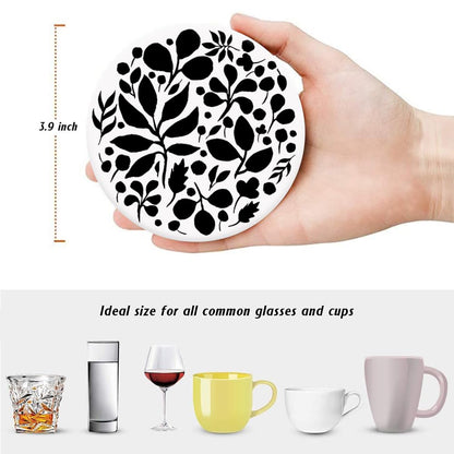 Aowced Drink Absorbent Coasters with Holder Set of 6, Ceramic Stone with Cork Base, Modern Black White Abstract Geometric Coaster for Drinks, Gift for Housewarming Room Bar Home Decor Kitchen