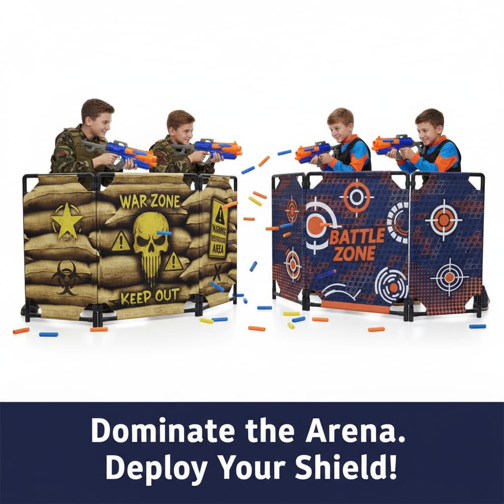 SINCOLINE 2-Pack Tactical Bunker & Foam Blaster Target 59x34” Combat Battle Zone Bunker Fort, Compatible with Laser Tag, Water Gun & Birthday Activities, Foldable Wall for Active Play
