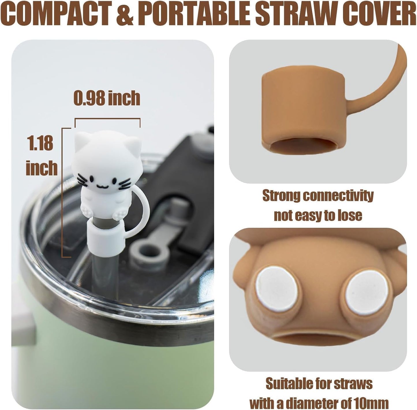 Straw Cover Cap for Stanley Cup, Silicone Straw Topper for Stanley 30&40 Oz Tumbler All 8-10mm, 8mm 0.3in Dust-Proof Reusable Tips Lids for Halloween Gifts (MULT-6PCS)