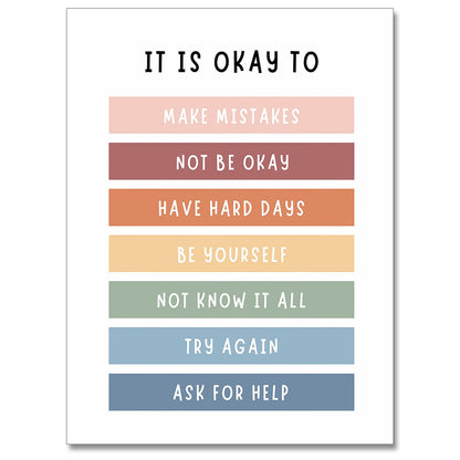 uoyien Growth Mindset Mental Health Posters Boho Classroom Playroom Therapy Office Decor Affirmations Quotes Canvas Wall Art Kids Educational Prints For Calming Corner Decoration 16x24in Unframed