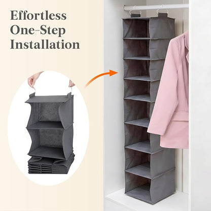 Lifewit 8 Tier Hanging Closet Organizer and Storage for Shelves, 1 Pack Foldable Clothes Shelf with 2 Sturdy Hooks, Sweater/Coat/Shoes Clothing Organization for Wardrobe, Dorm, Bedroom, Gray
