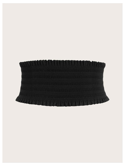 Verdusa Women's Renaissance Corset Belt Elastic Waist Waistband Wide Ruffle Belts Black suit waist size:37.4-41.3"