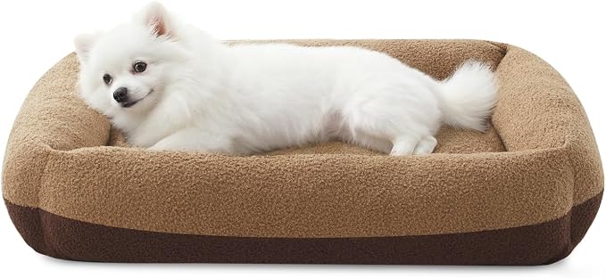 FURTIME Washable Small Dog Bed, Rectangle Comfy Fluffy Kitten Puppy Bed, Removable Zipper Cover Machine Wash, Breathable Orthopedic Bed Durable Pet Cuddler with Anti-Slip Bottom, 20x19x6 in, Brown