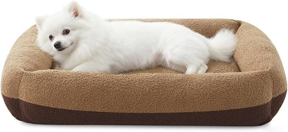 FURTIME Washable Small Dog Bed, Rectangle Comfy Fluffy Kitten Puppy Bed, Removable Zipper Cover Machine Wash, Breathable Orthopedic Bed Durable Pet Cuddler with Anti-Slip Bottom, 20x19x6 in, Brown