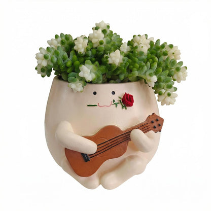 TEARS OF GAIA Lovely Face Planter Pot, Cute Resin Flower Head Planters with Drainage, for Mom, Funny Succulent Plant Lover Gift, Unique Gift Ideal for Plant Lovers (Guitar Baby)