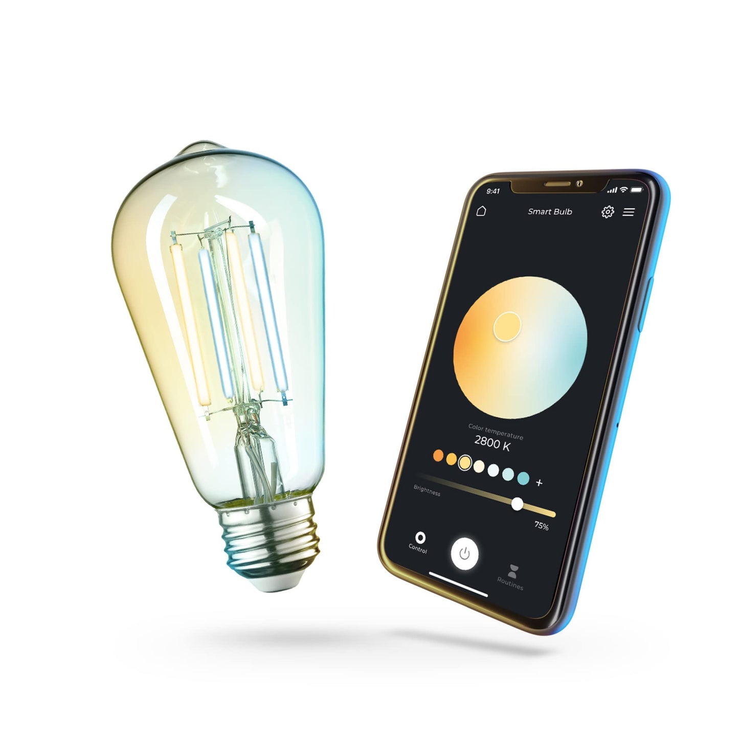 GLOBE Electric 34919 Wi-Fi Smart 5.5W (60W Equivalent) Straight Filament Tunable White Amber Glass LED Light Bulb, No Hub Required, Voice Activated, 2000K - 5000K, Vintage Edison Style, 500 Lumns