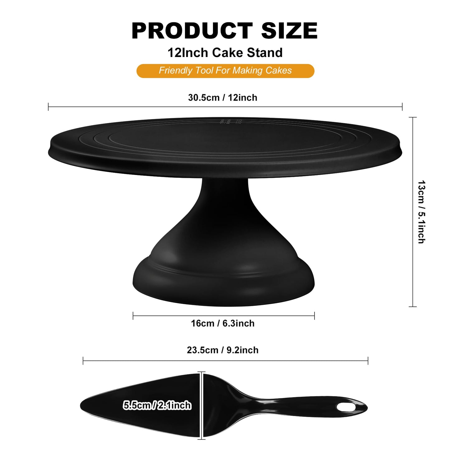 ECOWAY Bamboo Fiber Cake Stand 12 Inch with Cake Spatula, Black Round Cupcake Stand Large Dessert Stand, Cake Decorating Display Stand for Birthday Parties, Weddings, Baby Shower and Other Events