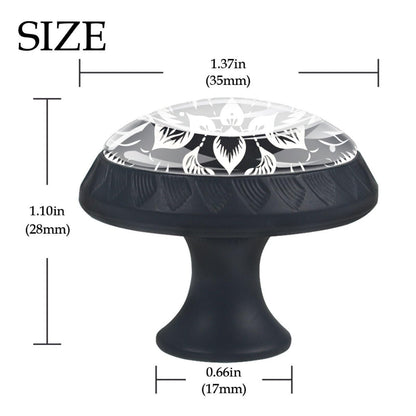 CWAGFEQZ 4-Pc Round Drawer Pulls and Knobs,Handles for Cabinets and Drawers,Black White Floral Flower Closet Door Knobs