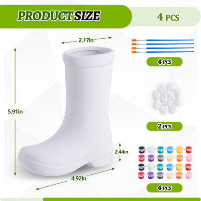 Yerliker 4 Pcs Mini Spring Boot Vase 5.91'' Tall DIY Boot Ceramic Planter White Finish Flower Vase Centerpieces with Palette Paintbrush Pigment for Indoor Outdoor Home Room Office Decor