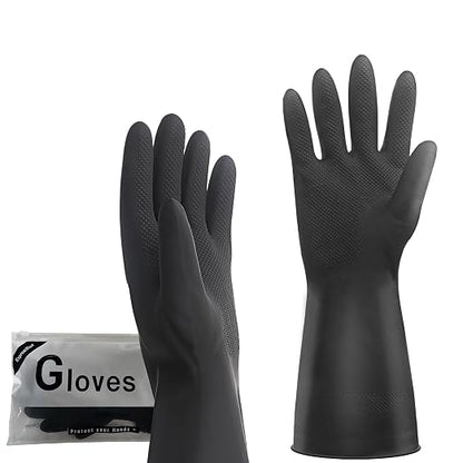 Heavy-Duty Thick Black Rubber Cleaning Gloves, 3 Pairs, L | Reusable & waterproof black/orange dual layers. Non-slip design for dishwashing, kitchen cleaning, and auto care.