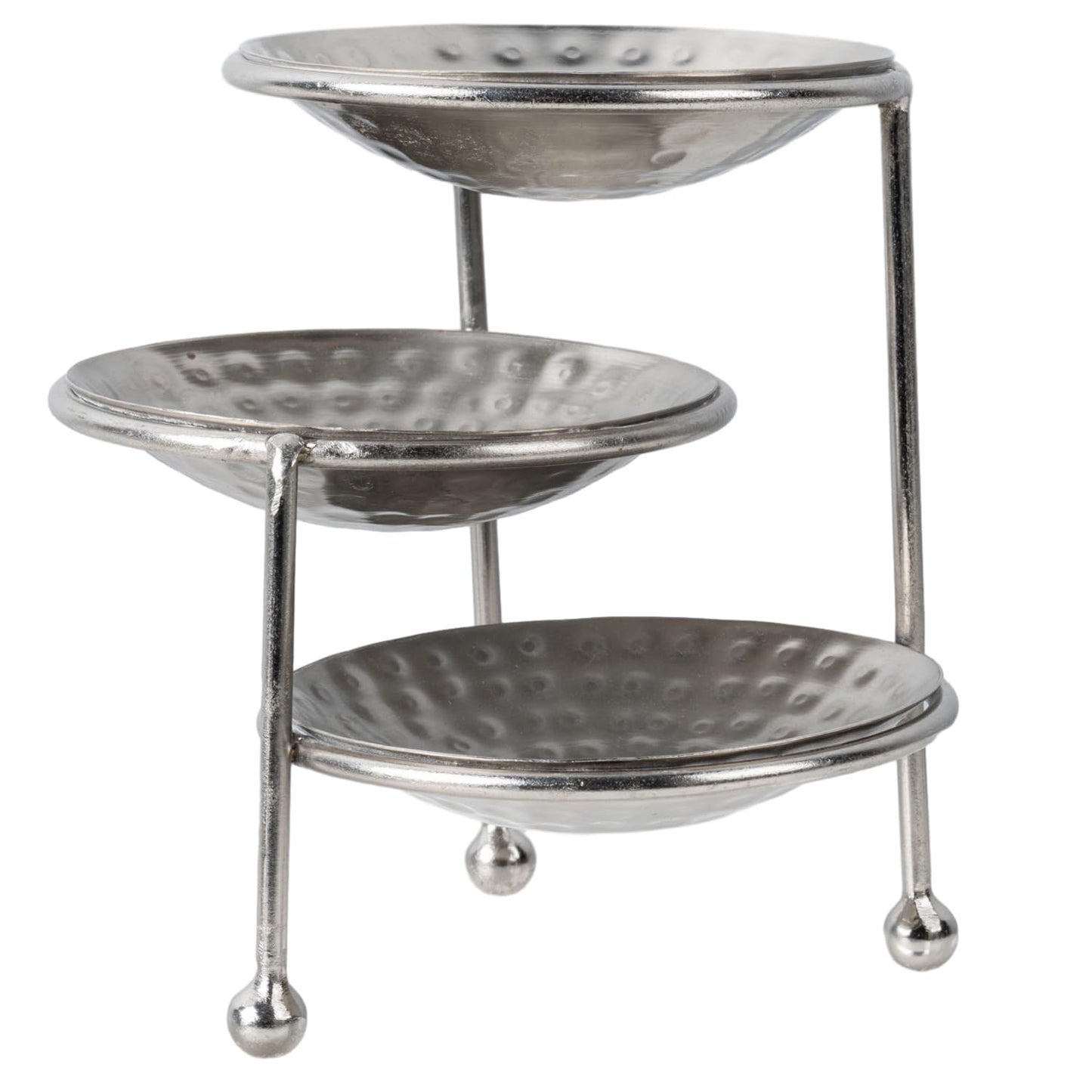 MyGift 3 Tier Jewelry Dish Organizer, 4 Inch Hammered Silver Metal Dishes and Stand, Decorative Ring Tray Jewelry Holder Display Tower for Earrings Necklace Bracelet - Handcrafted in India