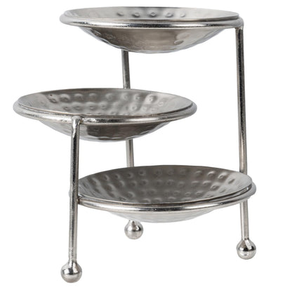 MyGift 3 Tier Jewelry Dish Organizer, 4 Inch Hammered Silver Metal Dishes and Stand, Decorative Ring Tray Jewelry Holder Display Tower for Earrings Necklace Bracelet - Handcrafted in India
