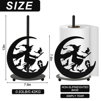 JarThenaAMCS Halloween Paper Towel Holder Black Witch Kitchen Decor Accessories Metal Towel Holder Stand for Home Bathroom Countertop Decor