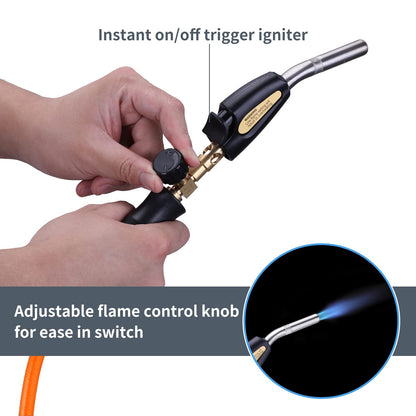 TAUSOM Propane Torch Hose Kit, Mapp Gas Torch Heat 3600℉ Map Gas Torch Kit Trigger Start & Flame Adjustment, Soldering Welding Torch Fuel by MAPP, Map/Pro,Propane(Includes Cylinder Clip)