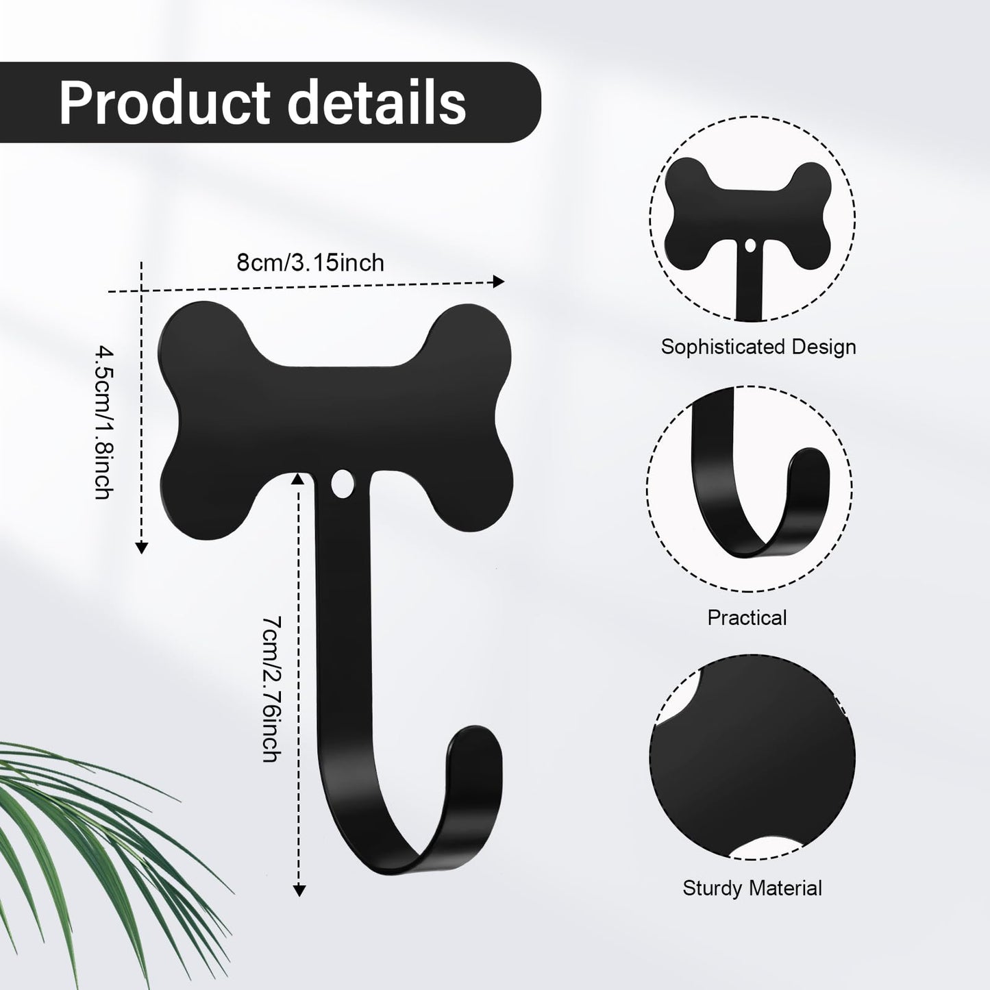 Hotop 8 Pieces Dog Bone Shaped Wall Hook Stainless Steel Leash Mounted Hanger Hooks with Nail for Coat, Key, Entryway, Hallway, Kitchen, Office Decoration(Black)