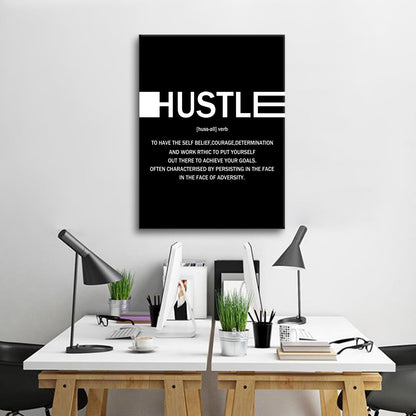 Motivational Canvas Wall Art Hustle Entrepreneur Quotes Poster Print Inspirational Pictures Painting for Office Class Room School Wall Decoration Stretched and Framed [18''Wx24''H]