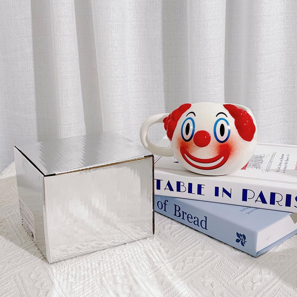AKV Cute Clown Coffee Mug Halloween Joker Statue Mug Funny Ceramic Clown Mug with Coffee Scoop, 400ml Coffee Cups, Cartoon Clown Water Cup, BPA-free, Best Halloween Gifts for Women Kids