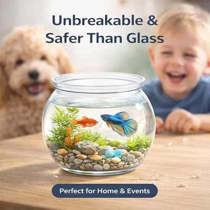 Mini Plastic Fish Bowl, Small Decorative Fish Bowl with Glass-Like Clarity, Unbreakable Acrylic Fish Bowl for Tabletop Decor, Parties, Events & Light Aquatic Use