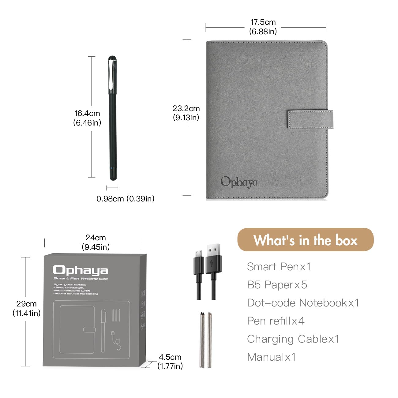 Ophaya 2 in 1 Digital Pen Smart Pen Writing Set, Includes Smartpen, Notebook, Use with Ophaya App for Notes Taking, Recording, Storing