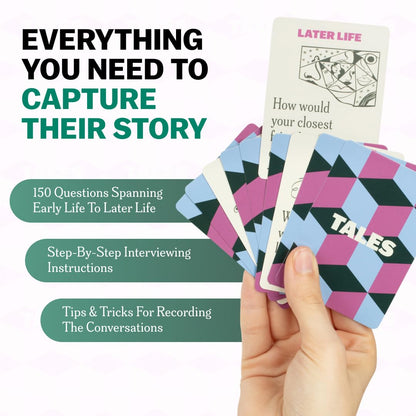 TALES 150 Life Story Interview Kit, Conversation Cards, for Grandparents, Parents, Families, Adults, Game Night, Road Trips, Dinner Table, Getting to Know You (New Edition)