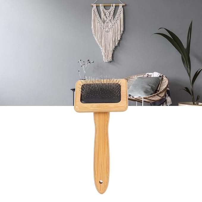 Pet Slicker Brush - Bamboo Dog Floating Hair Removing Wooden Brush with Hole Air Massage Grooming Open Knot Cleaning Slicker Finely Polished for Pet Tapestry (S)