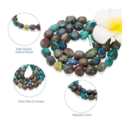 Fashewelry 41Pcs Irregular Natural Chrysocolla Beads Nugget Tumbled Chakra Gemstone Beads Crystal Healing Drilled Loose Beads 8-10x8-9mm for Earring Bracelet Necklace Jewelry Making