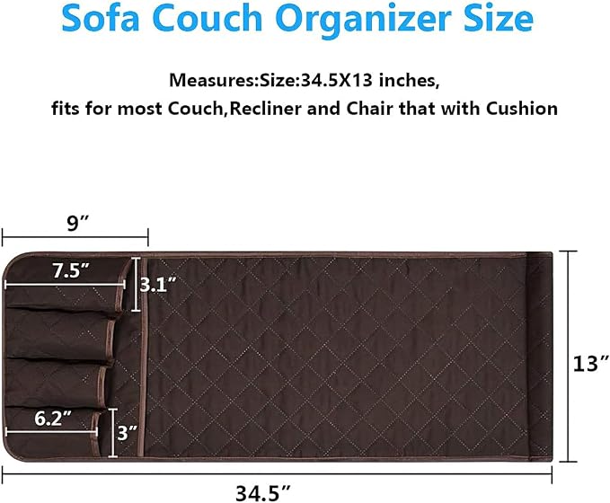 Sofa Armrest Organizer Non-Slip Arm Chair Bedside Caddy Storage Organizer for Recliner Couch with 5 Pockets for Cell Phone TV Remote Control Magazines(Coffee)