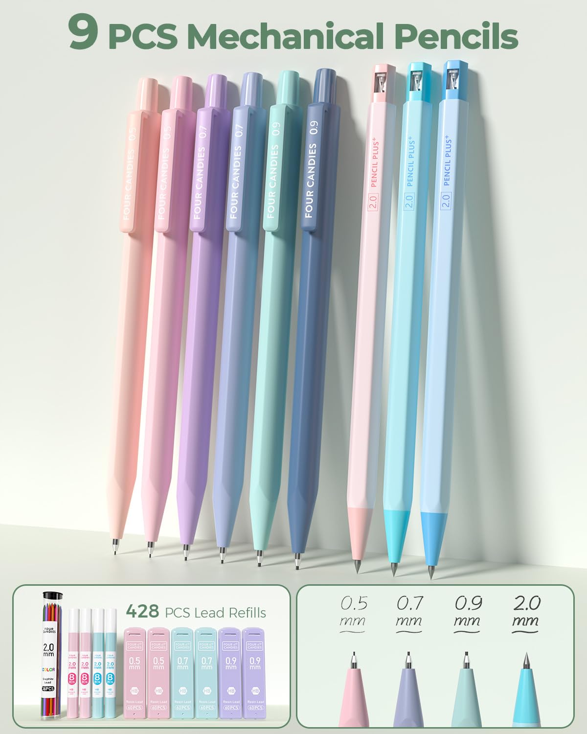 Four Candies 56 PCS Stationery Set, Cute Organizer with Supplies, 6 Multicolor Pens, 12 Pastel Highlighters, 5 Gel Pens Black Ink, 9 Mechanical Pencils for College Essentials Stuff (Green)